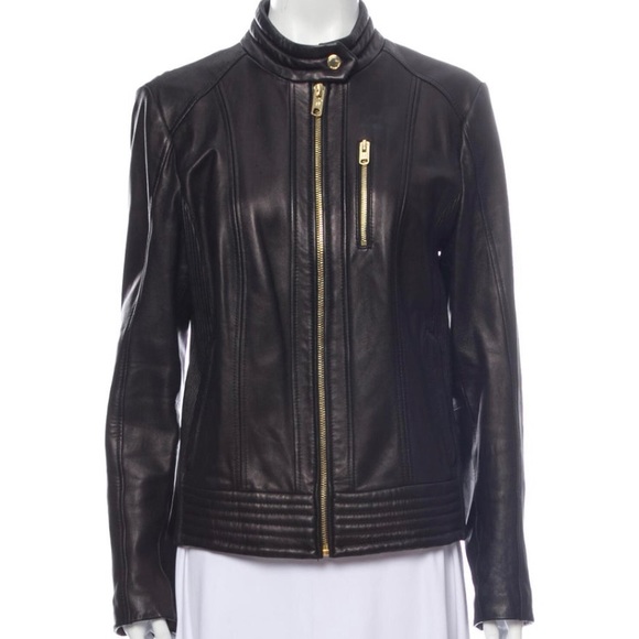 Michael Michael Kors black leather biker jacket large - Picture 1 of 3
